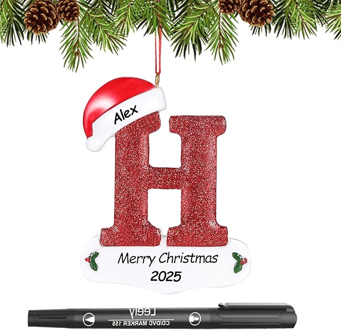 Personalized 26 Letters Ornaments for Christmas Tree 2025, Custom Christmas Ornament with Family Member's Names 3D Resin Xmas Hanging Pendant Original Gifts for Family Friends(H)