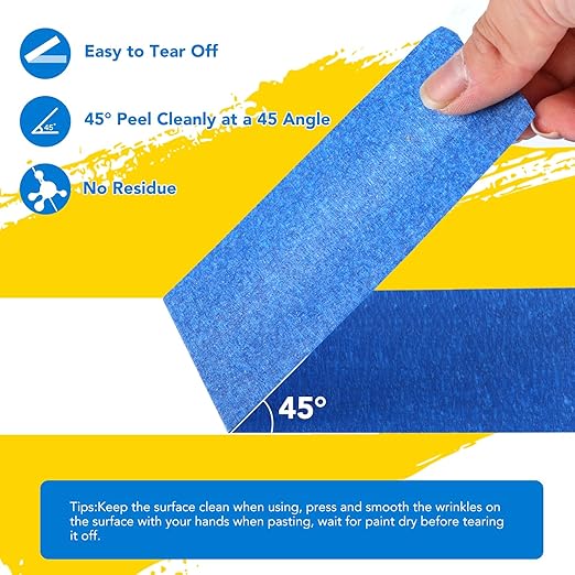 VOISEN 5 Rolls Painters Tape, Blue Painters Tape, 3 Inch Wide (2.99 in x 55 Yds), Masking Tape for Multi-Purpose, Masking Tape Bulk,DIY Artist Craft Arts, Decoration, Drafting, No Residue