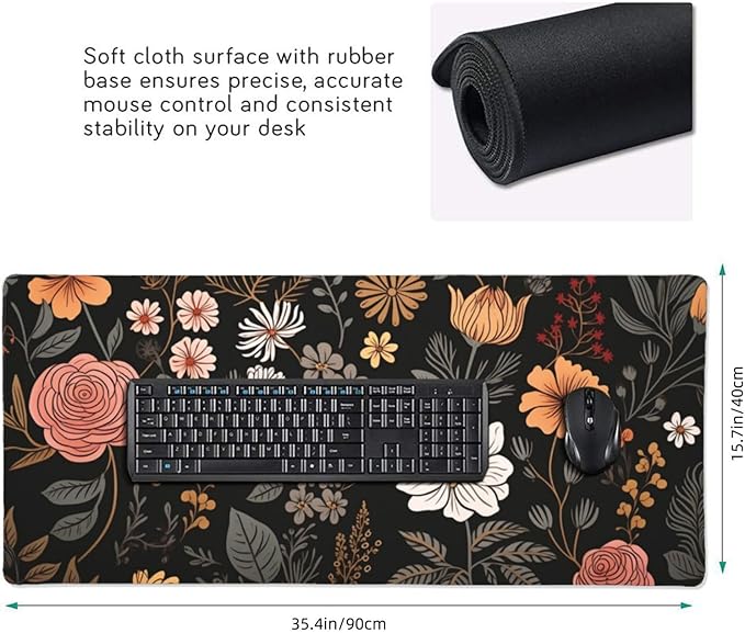 35.4 x 15.7 in, Waterproof XXL Large Mouse Pad for Desk, Extended Keyboard Mouse Mat for Computer Office, Big Laptop Mouse pad, Gaming Pc-Boho Flowers