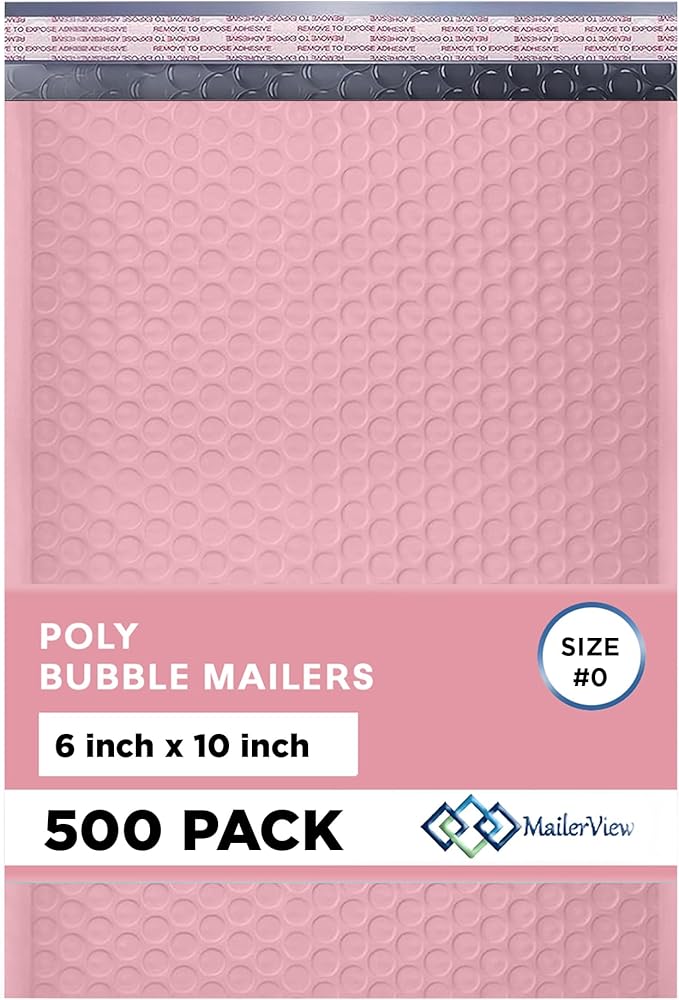Light Pink Small Poly Bubble Mailers 6x10 inch #0 | Self Seal Padded Envelopes | Cushioned Bubble Mailer | Usable Size 6x9 | WaterProof | Lightweight mailing Shipping Bags | 500 Pack Bulk