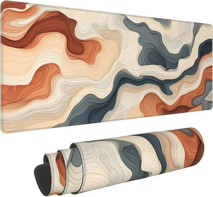 Large Topographical Mouse Pad 31.5 x 12 Inch with Anti-Fray Stitching, Non-Slip Rubber Base, Ideal for Gaming & Office Use
