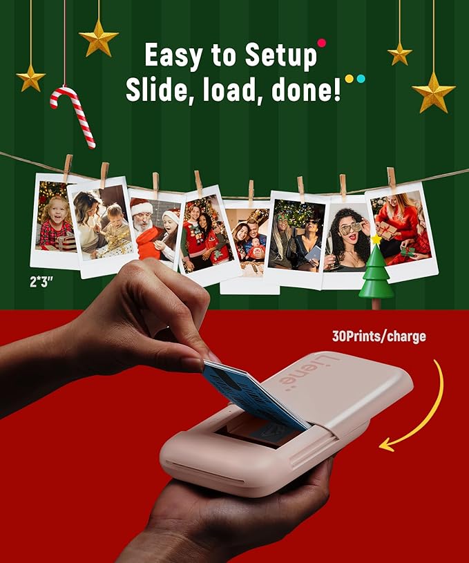Liene Photo Printer, 2x3 Mini Instant Portable Color Mono Picture Printer w/ 50 Zink Adhesive Paper, Bluetooth 5.0, Compatible w/iOS & Android, Small Photo Maker for iPhone, Smartphones, Pink