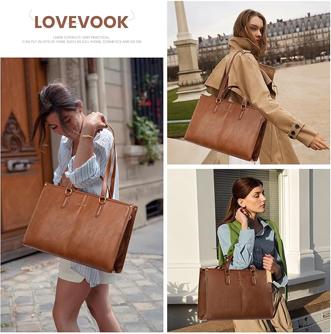 LOVEVOOK Laptop Bag for Women,15.6 inch Work Bags with Clutch, Vintage Leather Laptop Tote Bag,Computer Bag Laptop Purse, Briefcase Tote Bag Shoulder Bag Handbag for Business Office Teacher