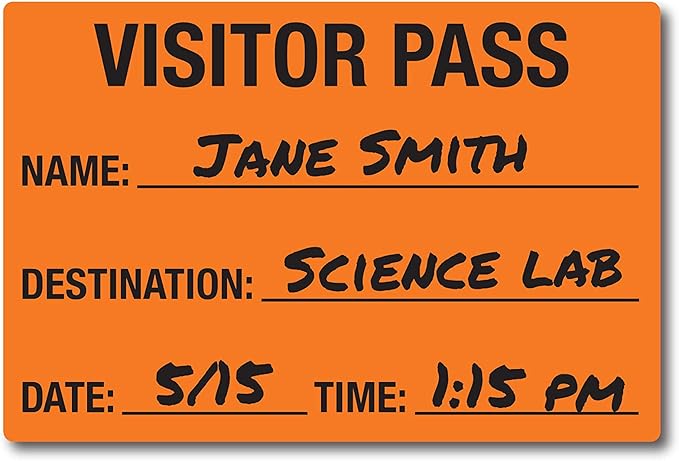 Orange Visitor Pass / 500 Fluorescent Orange Visitor Identification Stickers / 2" x 3" Rectangle Guest Badge Labels/Made in The USA