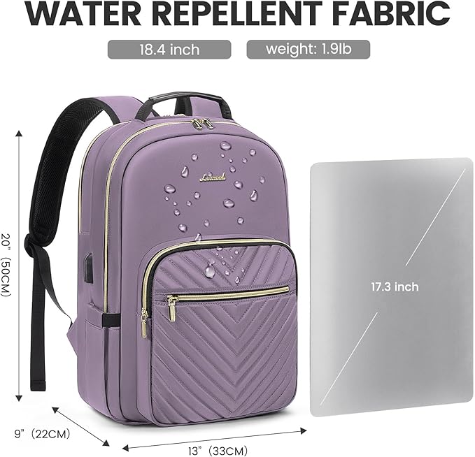 LOVEVOOK Laptop Backpack for Women 18.4 inch,Cute Womens Travel Backpack Purse,Professional Laptop Computer Bag,Waterproof Work Business College Teacher Bag Carry on Backpack with USB Port,Taro Purple