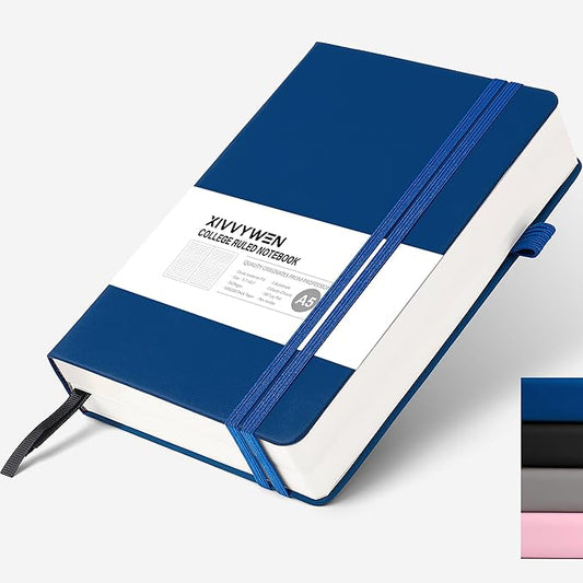 Lined Journal Notebook for Women Men, 352 Pages A5(5.7" x 8.3")College Ruled Hardcover Leather Journals for Writing, Daily Journal Notebooks for Work, Note Taking, Travel, School, Business (Navy blue)