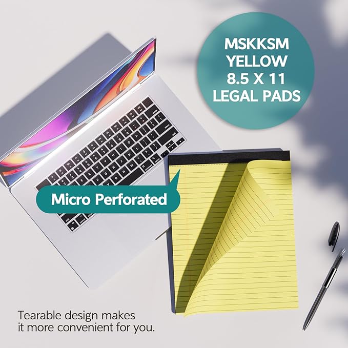 Legal Pads 8.5 x 11, 2 Pack Yellow Note Pads 8.5 x 11 Writing Pads, Wide Ruled Legal Notepads, Lined Pads of Paper Yellow Paper Pads, 30 Sheets Per Notepad for School, Home, Office, Business