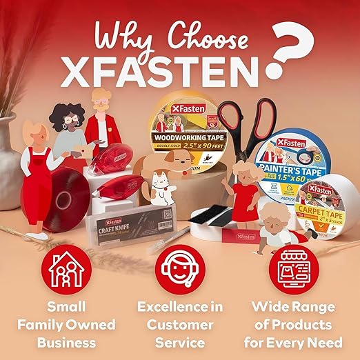 XFasten Double Sided Woodworking Tape 2 Inch x 90 Feet, Heavy Duty Residue-Free Double Sided Masking Tape for Router Templates, High Speed CNC Router, MDF Edge Banding, and Zero Clearance and Gap Cuts