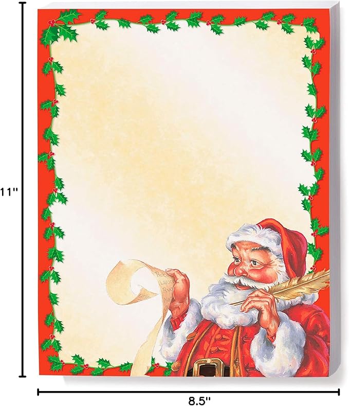 PaperDirect Santa's List Border Paper, Cream Background with Red Holly Border and Vintage Santa with Naughty or Nice List, 8.5 x 11, Acid-Free, Ideal for Holiday Invitations, Cards, 25 Sheets
