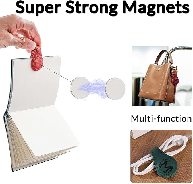 Magnetic Leather Bookmark with 26 Initial for Reading Women,Personalized Magnet Book Marks Gifts for Men,Book Lovers (Green, Y)