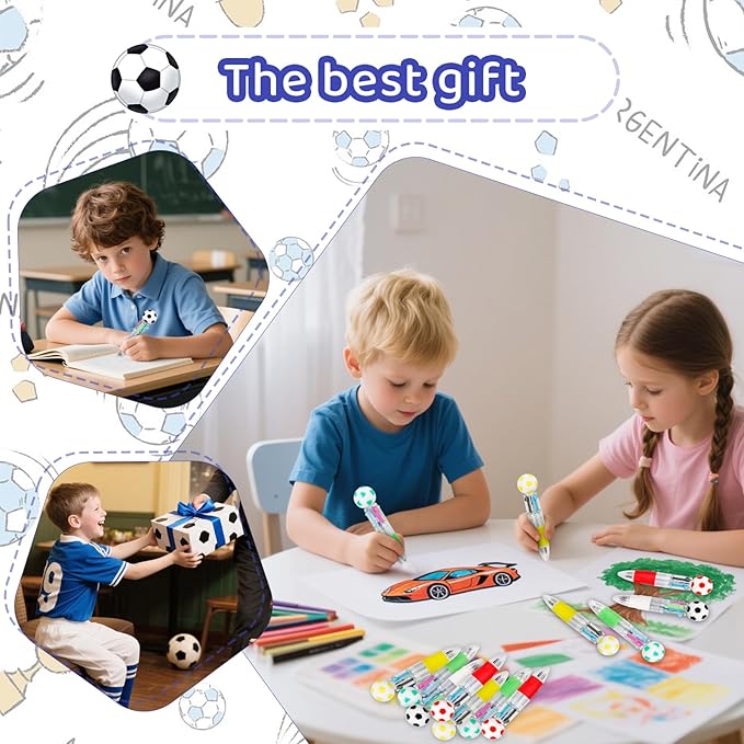 CZWZ 30Pcs Mini Multicolor Pens in One 4-in-1 Cute Pens Bulk for Kids, Ballpoint Pen for Birthdays and Children's Parties, Fun Gifts Assorted Ink Kawaii Pen(Soccer)