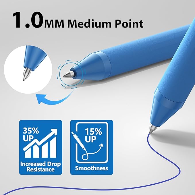 52 Pcs Pens Bulk - 1.0MM Ballpoint Pens Blue Ink | Medium Point Smooth Writing, No Bleed Retractable Ball Point Pen for Office School (Blue - 52Pcs)