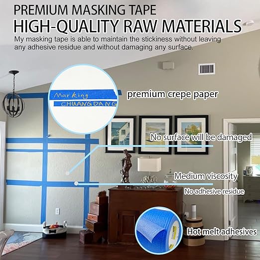 Blue Painters Tape 10rolls,2Inch x 55Yards,Blue Masking Tape,Paint Tape for Wall Painting,DIY Crafts Arts,Painter's,Decoration Labeling,No Residue, Easy Removal