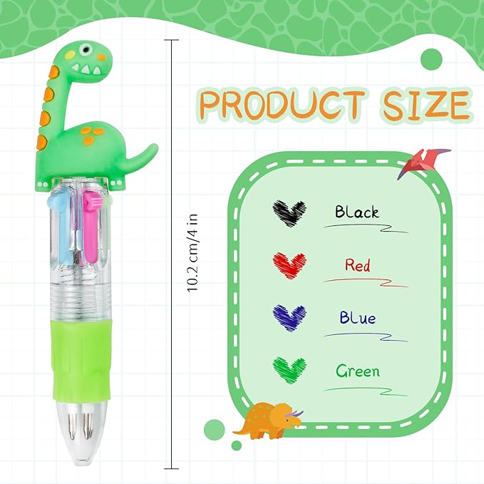 CZWZ 30Pcs Mini Multicolor Pens in One 4-in-1 Cute Pens Bulk for Kids, Ballpoint Pen for Birthdays and Children's Parties, Fun Gifts Assorted Ink Kawaii Pen(Dinosaur)