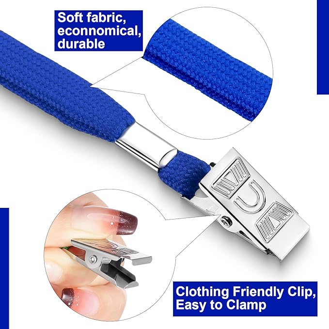 Marspark 100 Sets Clear Name Tags with Lanyard, Lanyards for ID Badges Reusable Strap with ID Holder Plastic Name Badges for Adults Business School Church Conference (Blue)