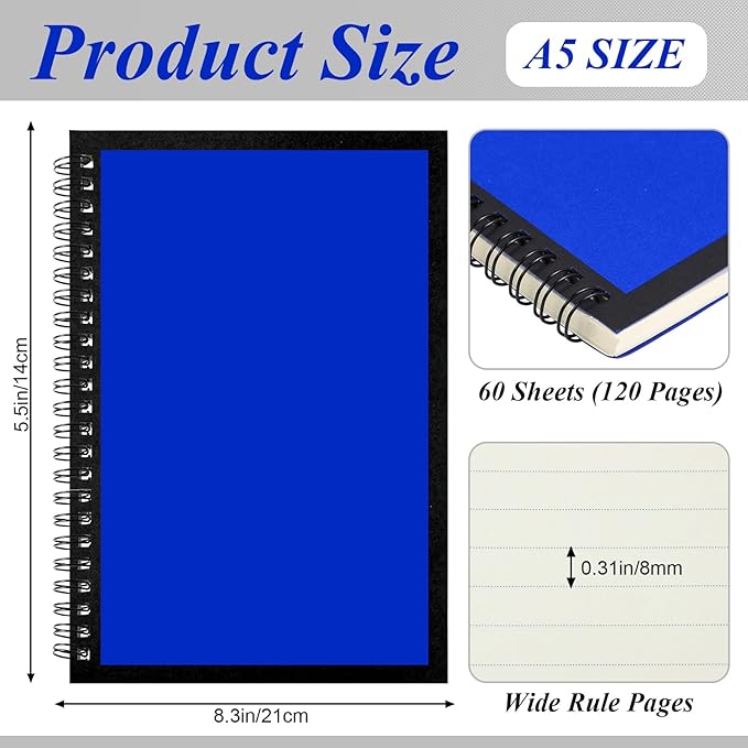 Leelosp 12 Pack Small Spiral Notebook A5 Lined College Ruled Spiral Journal Notebook 5.5 x 8.3 Inch Kraft Cover, 120 Pages for Work Students Office Business(Blue,Green,Yellow,Red)