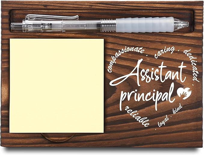 Assistant Principal Gifts, Assistant Principal Appreciation Gifts, Thank You Gifts, Sticky Note Holder, Post-it Note Dispenser for Desk, Wooden Post-it Note & Pen Holder 6.5" x 4.7" - FTA112