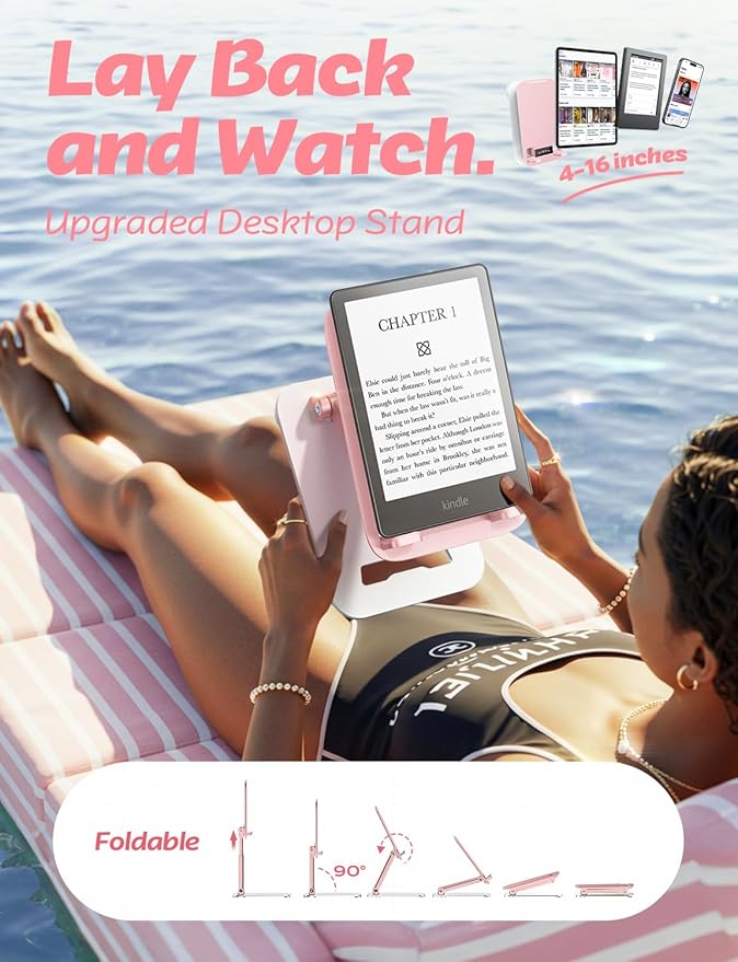 LISEN Pink Desk Accessories for iPad Office Supplies Desk Decor for Women, for Him Tablet Stand Vanity Accessories Video Zomming Face Time Free Hands