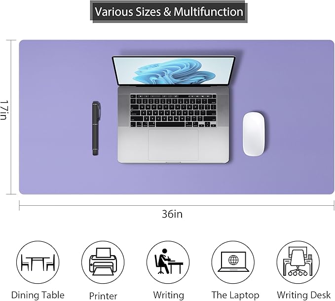 Mouse Pad Desk Protector Mat, Large PU Leather Office Desk Mat, Non-Slip Desk Pad for Keyboard and Mouse, Waterproof Desk Blotter Pad for Writing, Smooth Laptop Desk Pads, Taro Purple (17’’X36’’)
