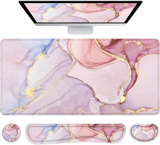 LATEEFAH Desk Mat, Mouse Pad with Wrist Rest, 4-in-1 Large Mouse Pads for Desk, Ergonomic Mouse Pad and Keyboard Wrist Rest Gaming Keyboard Mat for Office, Home