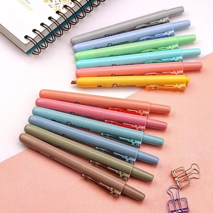 WRITECH Retractable Highlighters Assorted Colors: Chisel Tip Click Aesthetic Highlighter Marker Pens Pack Multi Colored Ink No Bleed Smear for Highlighting Journaling (12ct Mild+Vintage)