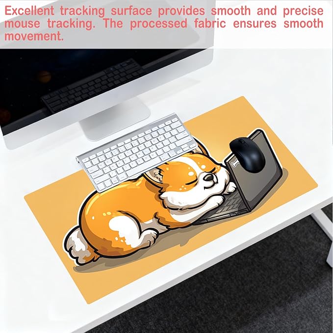 Nuxovilar Professional Large Mouse Pad & Computer Game Mouse Mat (35.4x15.7IN, Corgi with Laptop Art) (90 * 40cm Corgi with Laptop)