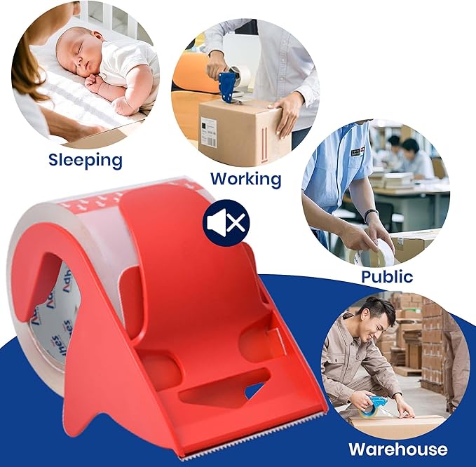 ADHES No Noise Shipping Packing Tape, 48mm x 20m, 36 Tape Rolls with Dispensers, Heavy Duty Packing Tape for Moving Boxes-Moving Tape Strong Adhesive Packaging