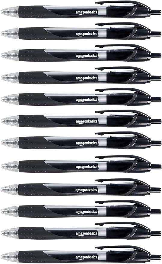 Amazon Basics Retractable Gel Ink Pens, Fine Point, Smooth Writing, Black, 12-Pack