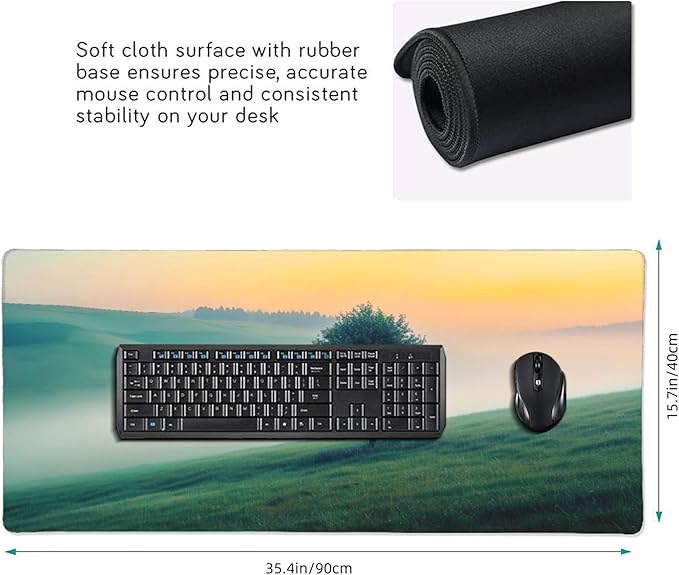 Misty Forest Large Mouse Pad, Vintage Aesthetic Gaming Desk Mat, XXL Keyboard Desk Pad Mat for Desktop, 35.4"x15.7" Non-Slip Base Big Mousepad with Stitched Edges