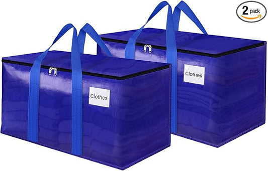 Moving Storage Bags, Moving Supplies Packing Boxes for Moving, Camping, College Dorm Room Essentials for Girls, Blue Tote Bags, Heavy-Duty Storage Bins With Lids And Zippers, 93L 2 Pack