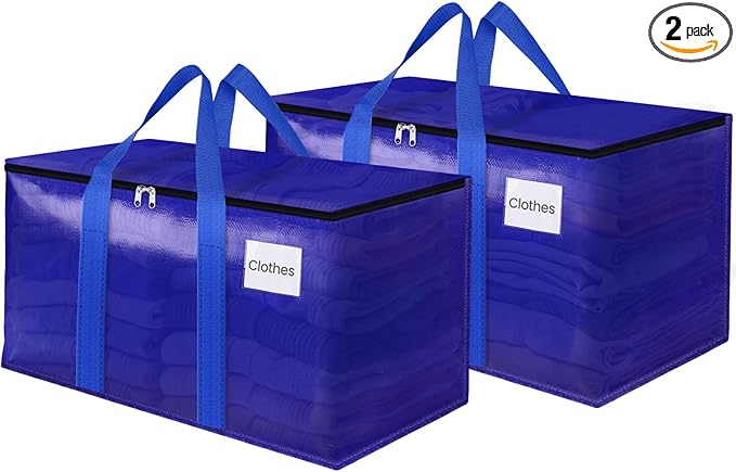 Moving Storage Bags, Moving Supplies Packing Boxes for Moving, Camping, College Dorm Room Essentials for Girls, Blue Tote Bags, Heavy-Duty Storage Bins With Lids And Zippers, 125L 2 Pack