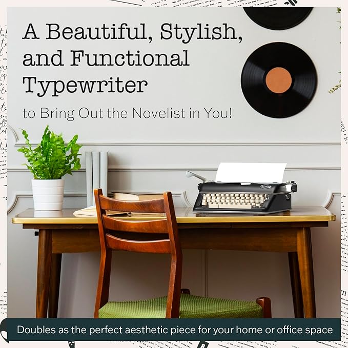 Maplefield Vintage Manual Typewriter - Quiet Mechanical Typing & Office Supplies - Decorative Desk Accessories & Vintage Decor - Author Gift & Writing Inspiration - Black