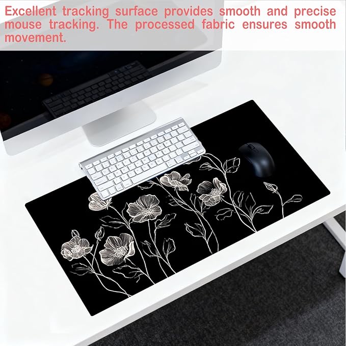 Nuxovilar Professional Large Mouse Pad & Computer Game Mouse Mat (35.4x15.7IN, Black & White Floral Line Art) (90 * 40cm Floral Line Art)