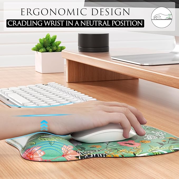 MROCO Ergonomic Mouse Pad with Gel Wrist Rest, Comfortable Mousepad with Smooth Wrist Support Surface and Non-Slip PU Base for Pain Relief, Computer, Office & Home, 9.4 x 8.1 in, Garden Whispers