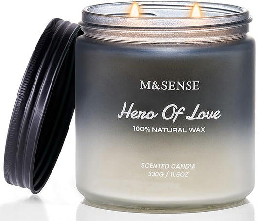 M&SENSE Cedarwood Vanilla Scented Candle for Men, 11.6oz 2 Wick Masculine 70 Hours Long Lasting Soy Wax Valentines Day Gifts Best Smelling Home Fragrance