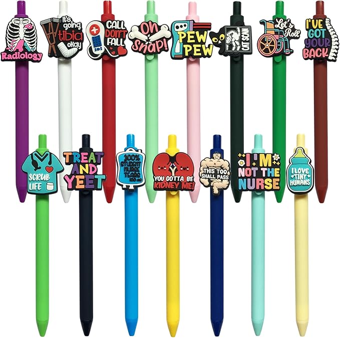 Funny Nurse Pens Cute Cna Medical Assistant Accessories Nurses Week Gifts Aesthetic Black Gel Ink Pens Supplies for Rn Lpn Nursing Student Essentials, 15-Count (Small Humor)