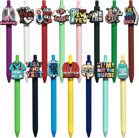 Funny Nurse Pens Cute Cna Medical Assistant Accessories Nurses Week Gifts Aesthetic Black Gel Ink Pens Supplies for Rn Lpn Nursing Student Essentials, 15-Count (Small Humor)