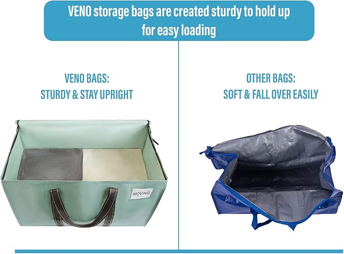 VENO 8 Pack Moving Bags, Heavy Duty, Moving Boxes Alternative, Packing Storage Supplies for Dorm Room Essentials with Zipper for Clothes, Extra Large Totes for Packaging (Shiny Light Green, 8 Pack)