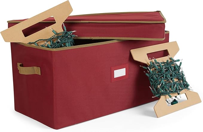 Covermates Keepsakes Christmas Light Storage Box - Carrying Handles, Sturdy Interior Walls - Holiday Storage, Red