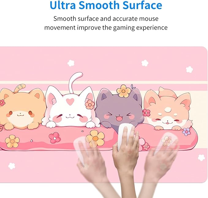 MAYCARI Cute Desk Mat Kawaii Mousepad, Anime Aesthetics Desk Pad XXL Cute Pink Cats Buuny Mouse Pad Computer Keyboard Mat, Office Desk Pad Protector 31.5"X15.7"