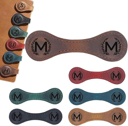 Magnetic Leather Bookmark with 26 Initial for Reading Women,Personalized Magnet Book Marks Gifts for Men,Book Lovers (Dark Brown, M)