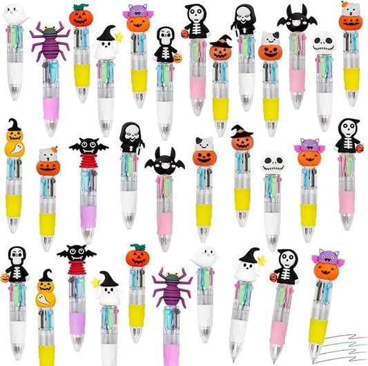 CZWZ 30Pcs Mini Multicolor Pens in One 4-in-1 Cute Pens Bulk for Kids, Ballpoint Pen for Birthdays and Children's Parties, Fun Gifts Assorted Ink Kawaii Pen(Halloween)