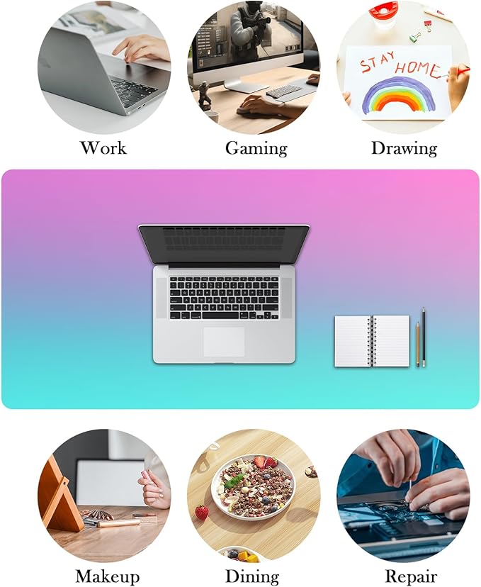 Mrcrypos Turquoise Large Mouse Pad Blue Purple Desk Mat for Desktop, Waterproof Desk Pad with Stitched Edges, Computer Keyboard Gaming Mouse Pads for Women Office Home 31.5" x 15.7"
