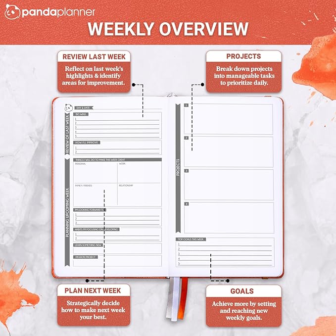 Panda Planner Classic A5 Daily Planner 2026 – Undated Quarterly Productivity Planner with Hourly Schedule, To Do List, Daily Journal, Goal Planner, Habit Tracker & Gratitude Organizer for Home/Office – Orange