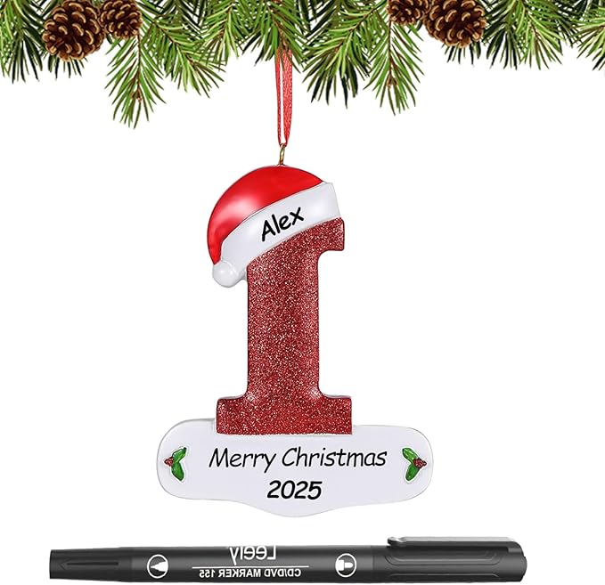 Personalized 26 Letters Ornaments for Christmas Tree 2025, Custom Christmas Ornament with Family Member's Names 3D Resin Xmas Hanging Pendant Original Gifts for Family Friends(I)