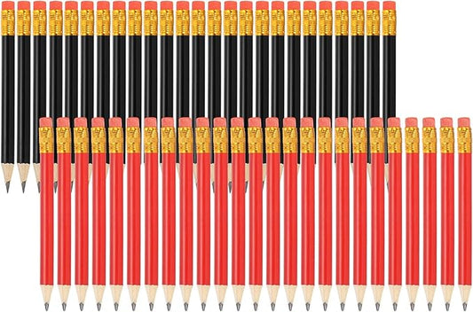 MECCANIXITY Golf Pencils with Erasers, 4" HB Mini Half Pencils Pre Sharpened Small Pens for Wedding Bridal Shower Game Office Writing Drawing(Red/Black, Pack of 50)