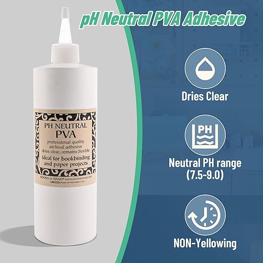 Lineco Books by Hand pH Neutral Adhesive, Archival Quality Acid-Free Dries Clear and Quick Water Soluble Lay-Flat Property, 16 Ounces (1 Pack)