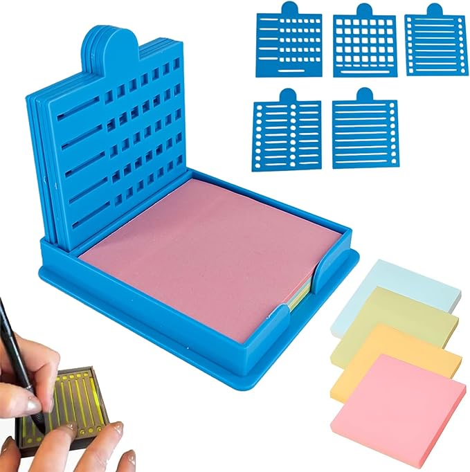 2025 New Sticky Note Stencil, Sticky Note Holder with Five Templates, Suitable for 3x3 Inch Sticky Notes, Perfect for to-Do Lists, Home, Office, Reusable Sticky Notes Dispenser (Blue 5 Templates)