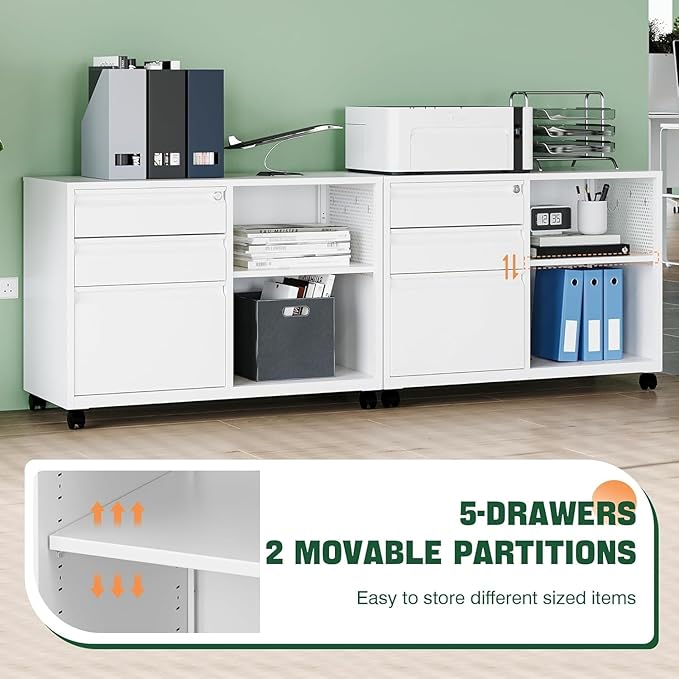 Letaya Mobile 3 Drawer File Cabinet with Lock-Metal Lateral Rolling Printer Stand Filing Cabinets for Home Office-Storage A4/F4/Letter (White)