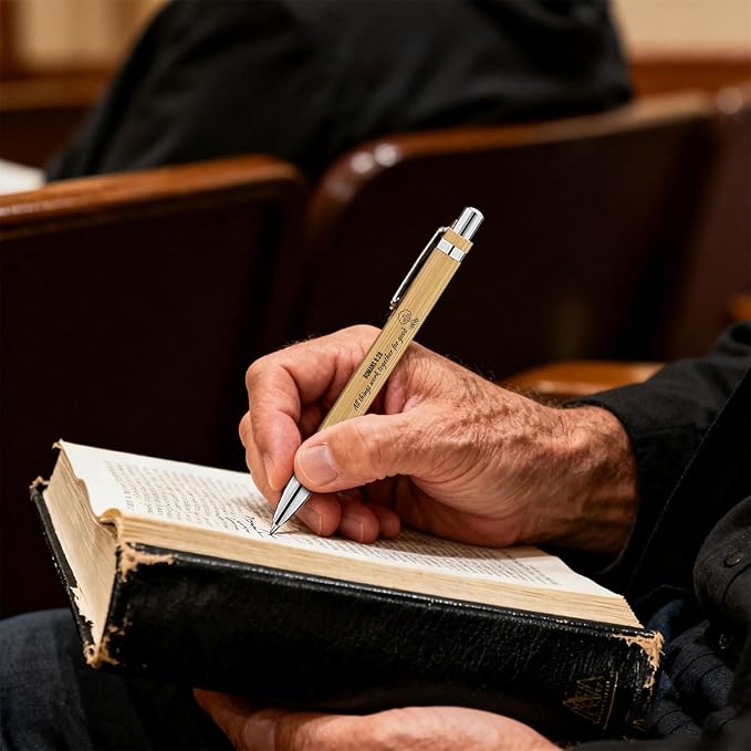 Bible Verse Pens 25 Pcs with 12 Christian Pens & 12 Refills & 1 White Pen Pouch Bamboo Retractable Ballpoint Pens Inspirational Quote Pen Religious Gifts for Men Women